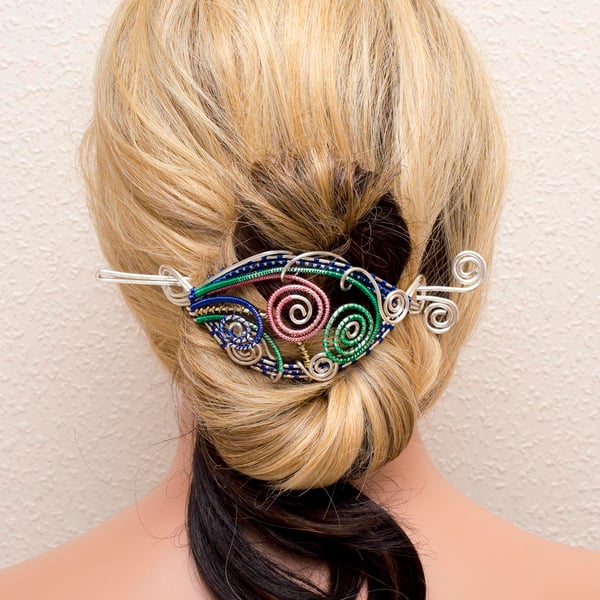 Color wired hair bun slide Silver Hair bun holder, Fancy Silver Wire Bun Holder,