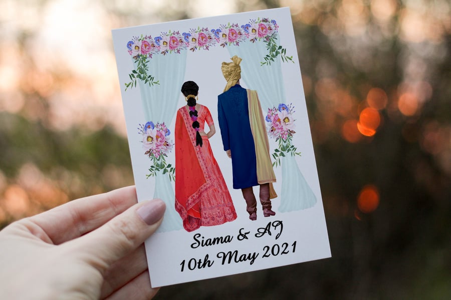 Muslim Bride & Groom Custom Wedding Card, Design Your Own Wedding Day Card