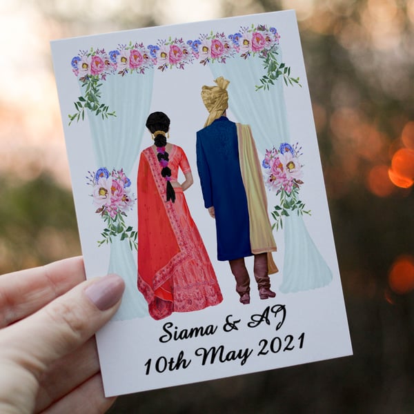Muslim Bride & Groom Custom Wedding Card, Design Your Own Wedding Day Card