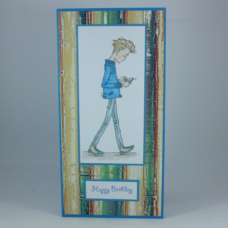 Handmade teenage boy birthday card - texting