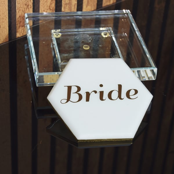 Personalised Wedding Favour Place Name Hexagon Coaster Resin Any Colour 12x10cm