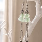 Green aventurine chain boho long earrings 