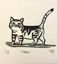 Tabby Cat hand printed linocut print - Image 3