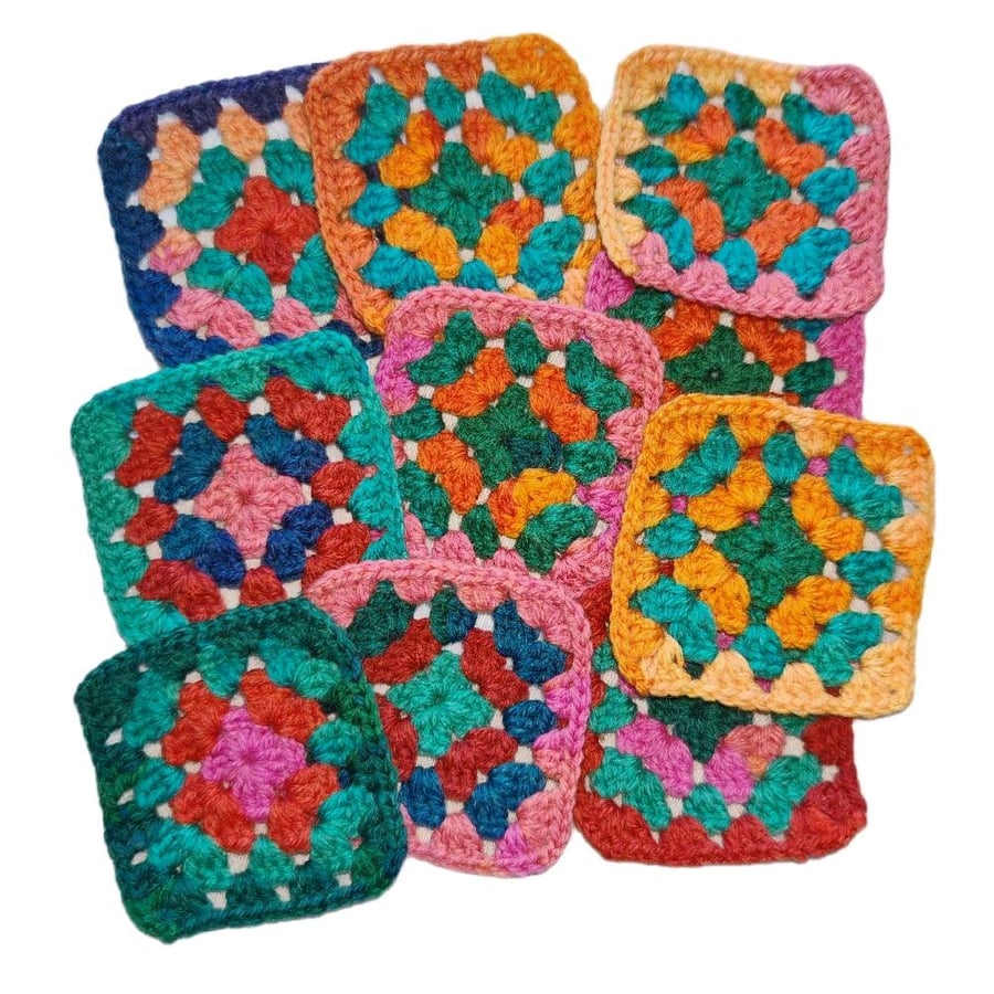Crochet Granny Squares Retro Fiesta Pop Colour Scheme 3-inch Size