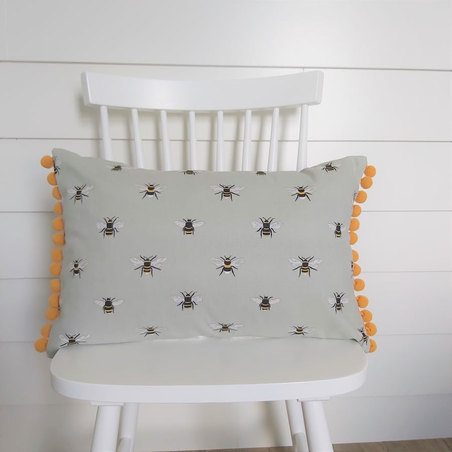 Sophie Allport Bees  Cushion Cover with Mustard  Pom Poms