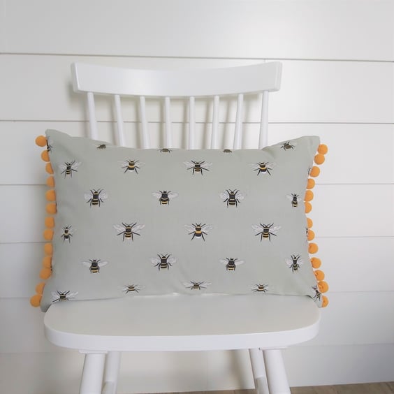Sophie Allport Bees  Cushion Cover with Mustard  Pom Poms