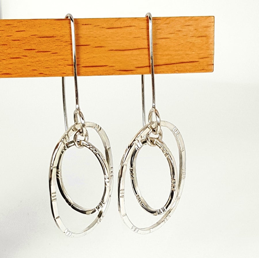 Sterling Silver Hoop Earrings, Silver Dangle Hoops, Oval Hoop Earrings