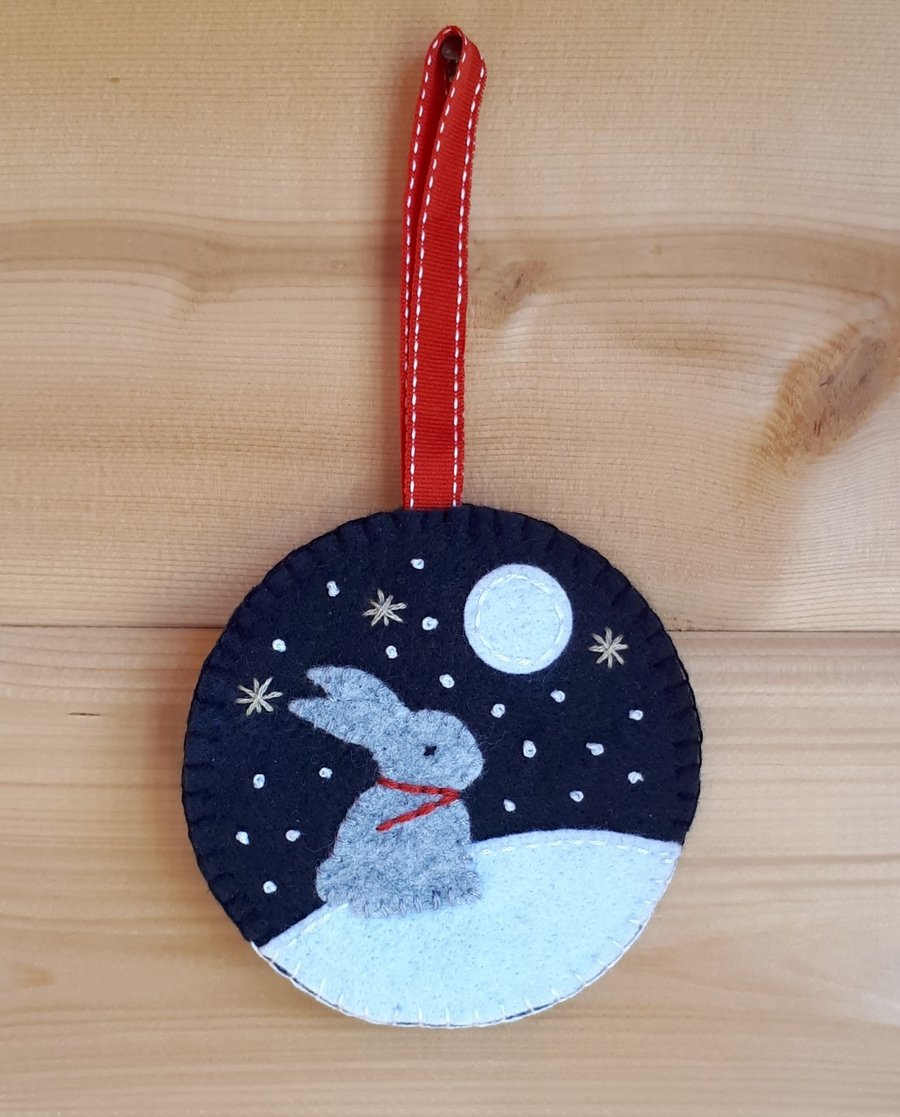 Felt Hanging Ornament Rabbit Snow Scene