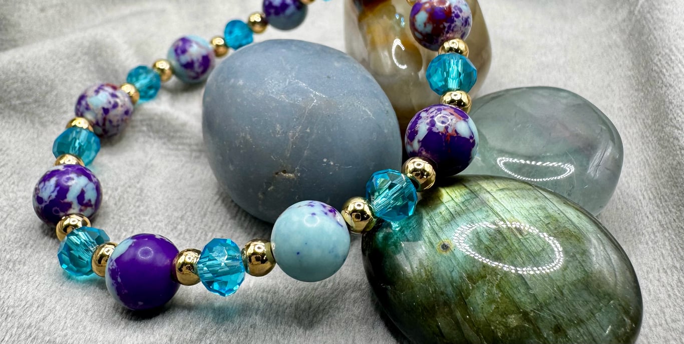 Blue and purple jasper bracelet 