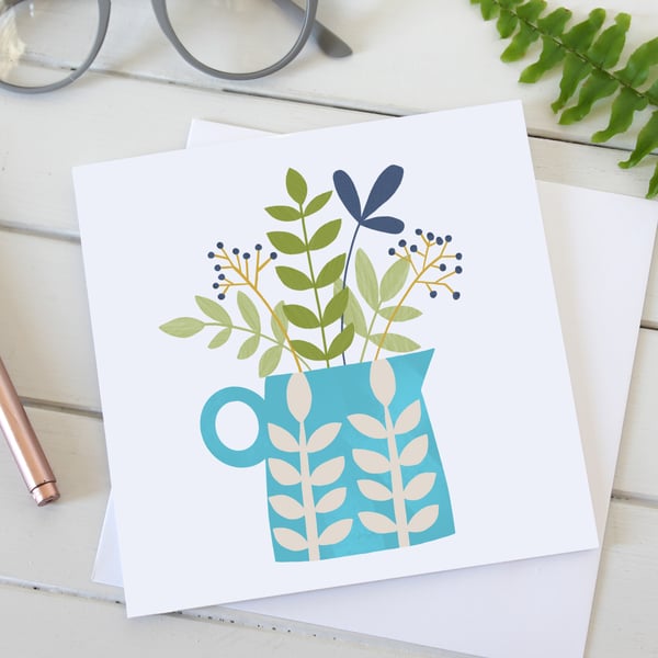 Blue Flower Jug Greetings Card