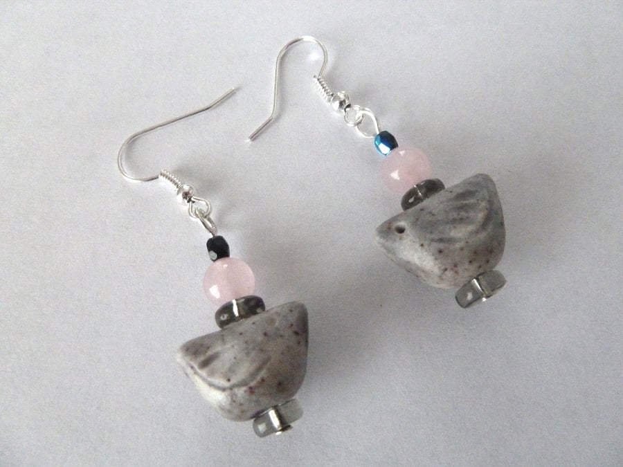 grey ceramic bird earrings