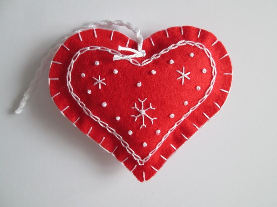 Scandi Style Red Felt Heart Christmas Decoration