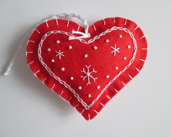 Scandi Style Red Felt Heart Christmas Decoration