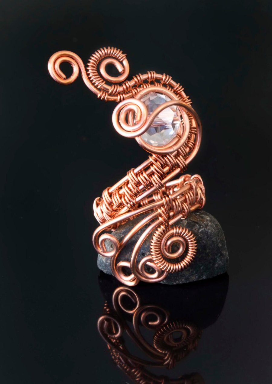 Copper ring,Swarovski copper ring-adjustable,wire wrapped peacock ring design.