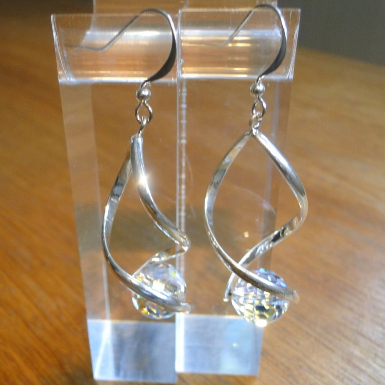 Sparkly Chrystal globe earrings on sterling silver evening  gift special 
