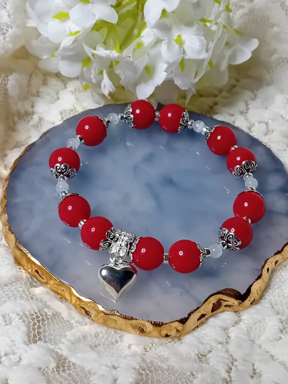 Red Coral & Selenite Bracelet