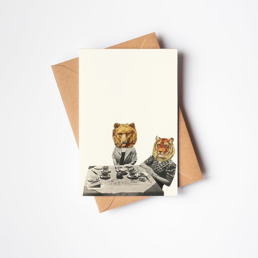 Tiger and Bear Greeting Card - Tea Party