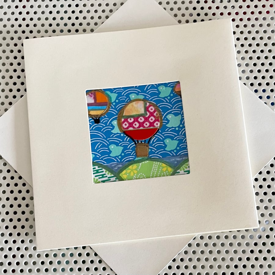 Blank card - handmade collage ‘Hot Air Balloons No.4’