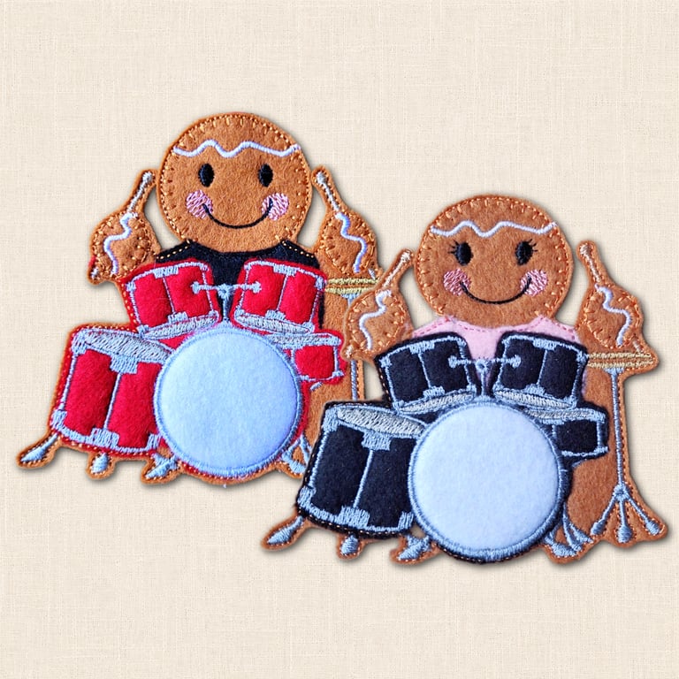 Drummer Gingerbread Decoration - Embroidered Music Character