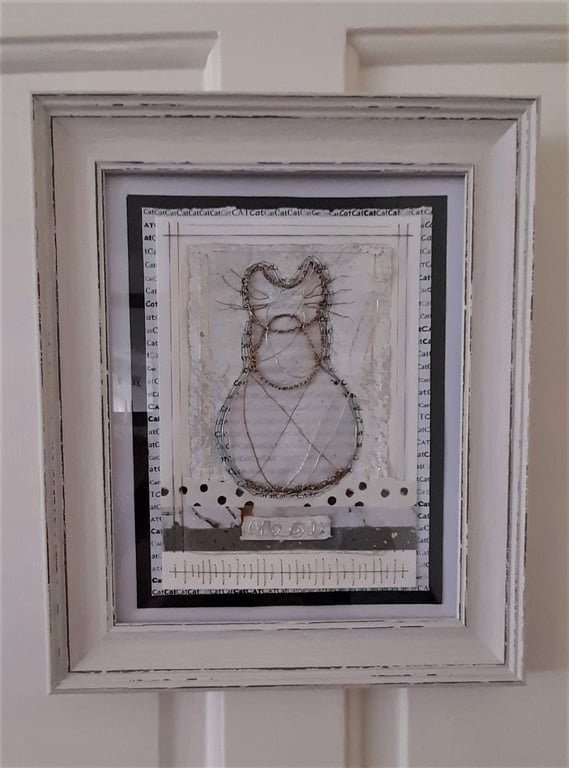 The Trusting Wire Cat. A Handmade Art Picture. Purfect for Cat Lovers!!!
