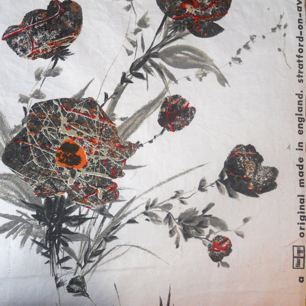 Black Flowers a RARE Tibor Vintage Fabric LARGE TALL Lampshade option 
