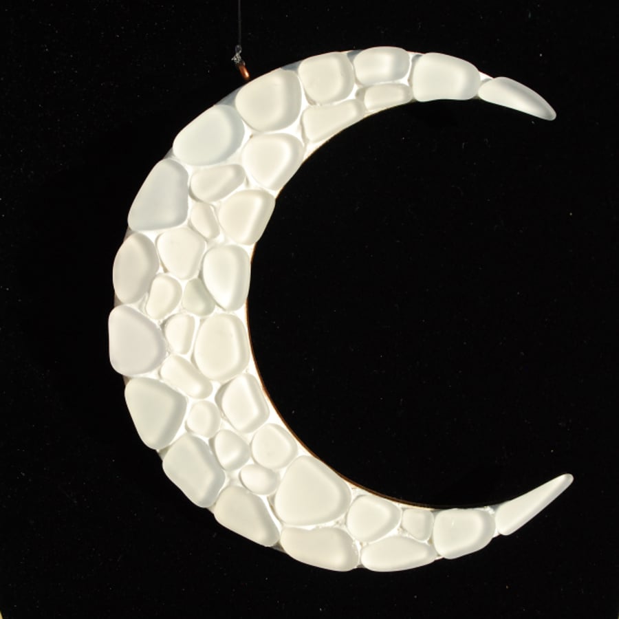 Crescent moon beach glass hanger