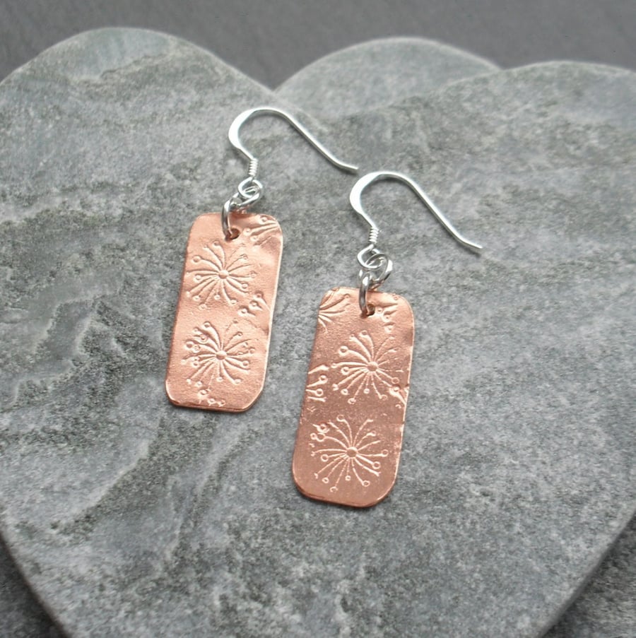 Copper and Sterling Silver Dangle Earrings With Dandelion Detail