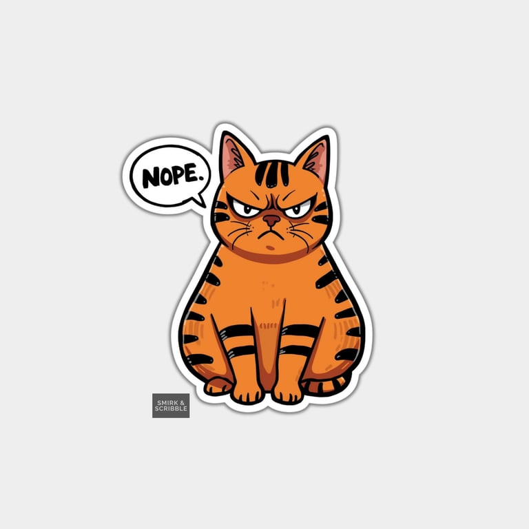 Funny Vinyl Sticker For Adults - Cute Grumpy Ginger Cat
