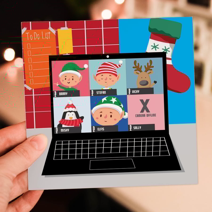 Christmas card: North Pole video conference call