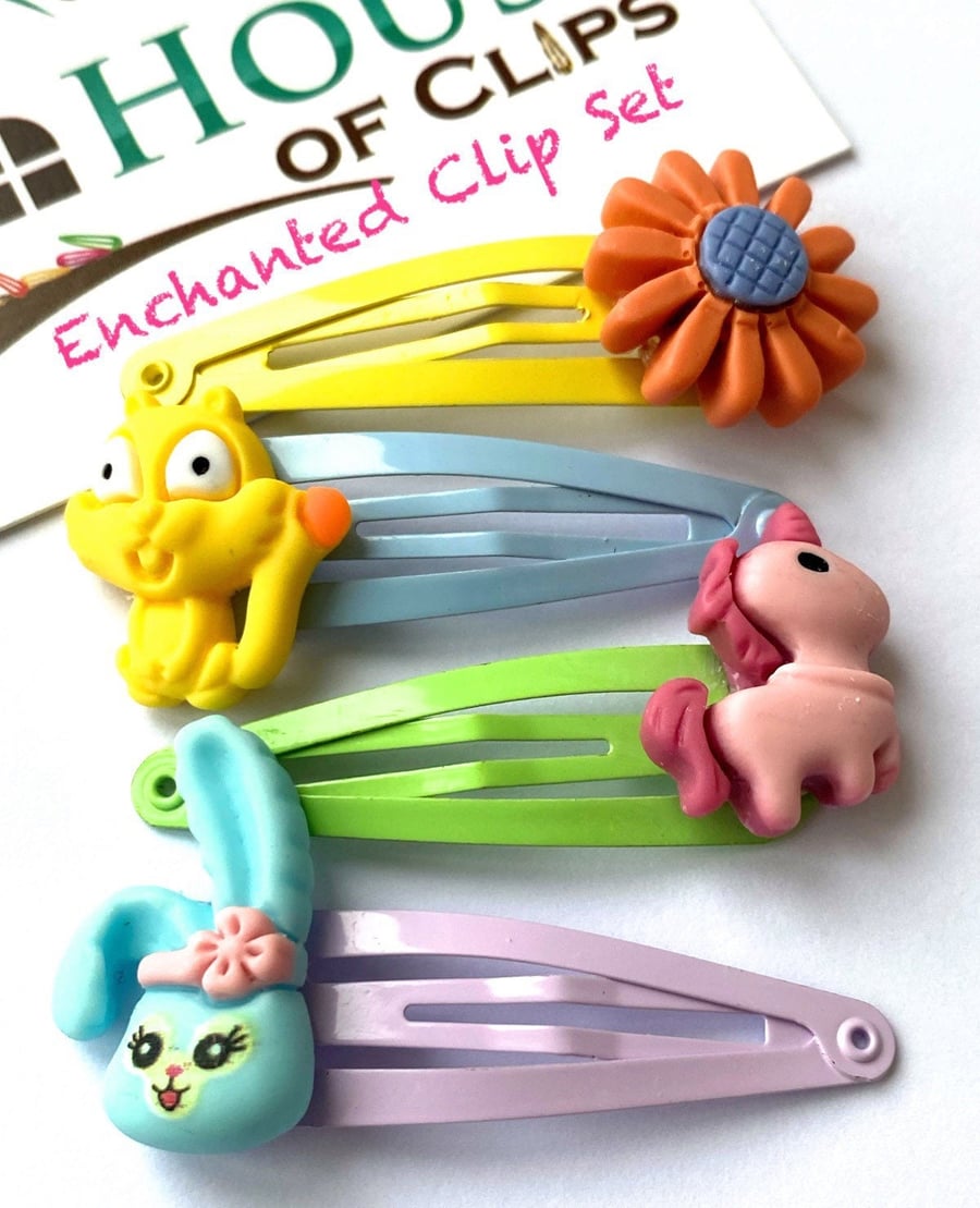 Enchanted Hair Clip Set x4 - Pretty Hair Clips - Princess Barrettes - Hair Gift 