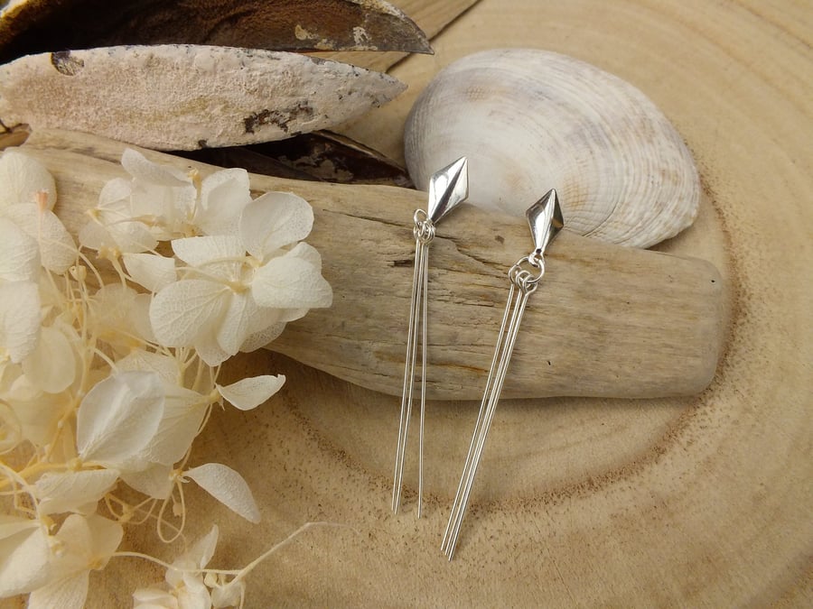 Elegant Sterling Silver Kite Studs with Tassles