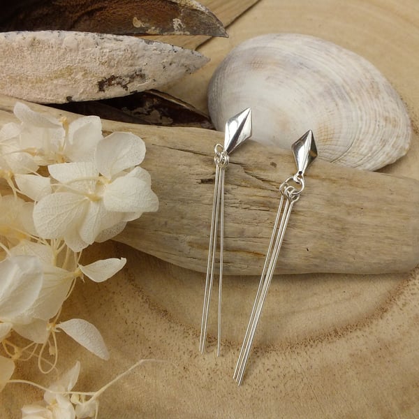 Elegant Sterling Silver Kite Studs with Tassles