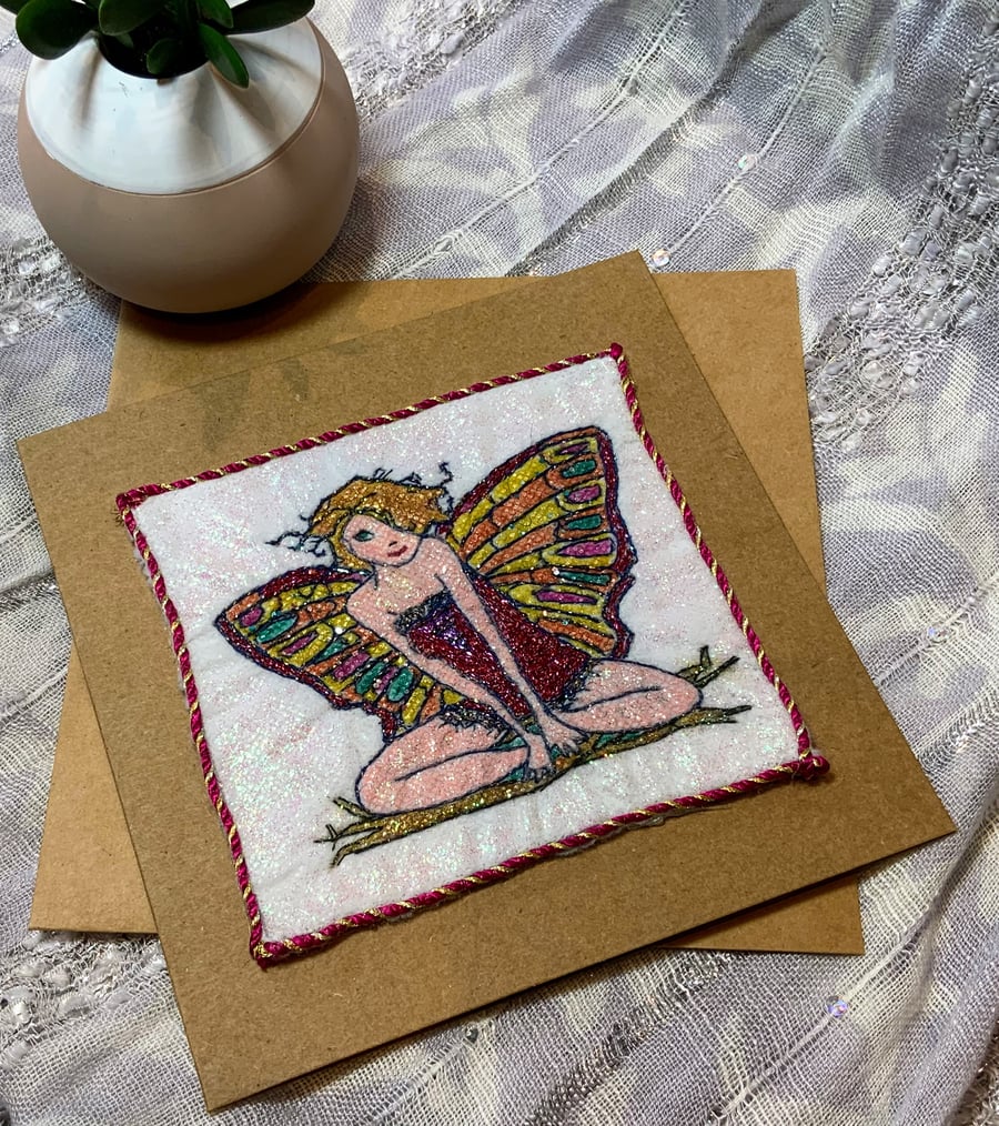 Wood Nymph Fairy Textile Art Card