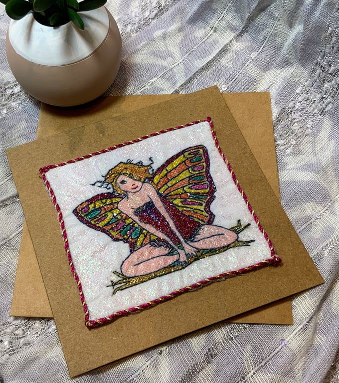 Wood Nymph Fairy Textile Art Card