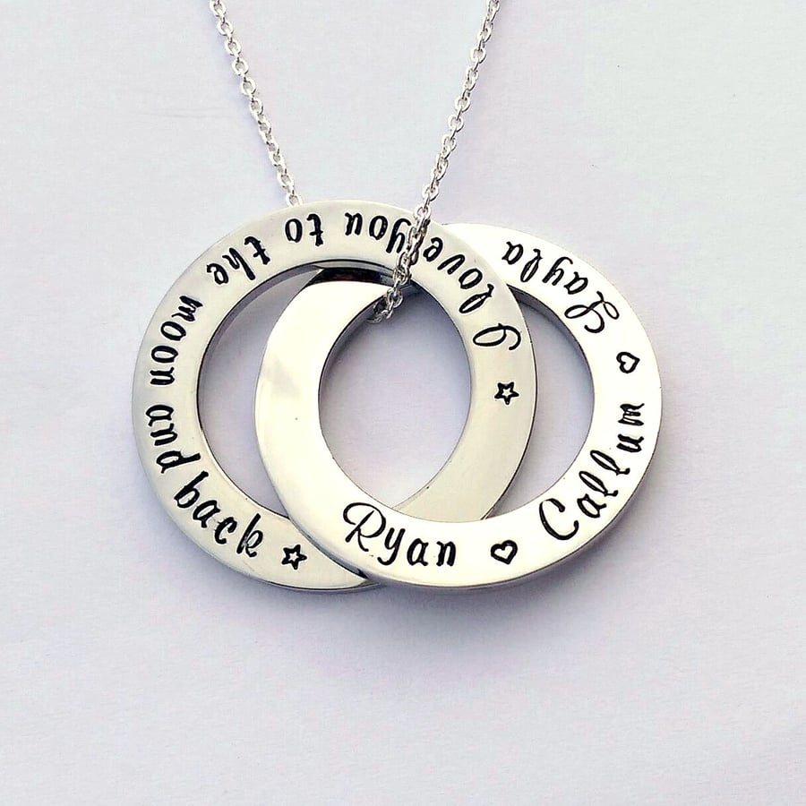 I love you to the moon and back Interlinking circles personalised necklace
