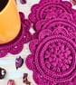 Daisy Crochet Coasters - Set Of 2 Handmade Coasters In Currant - Plum - Image 2