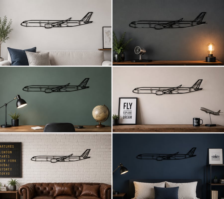 Airbus A350-900 3D Printed Aircraft Wall Art Black 29cm Aviation Silhouette Gift