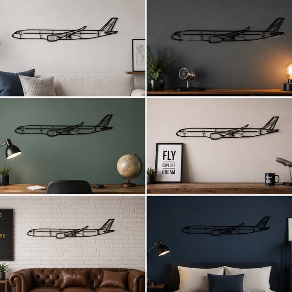 Airbus A350-900 3D Printed Aircraft Wall Art Black 29cm Aviation Silhouette Gift