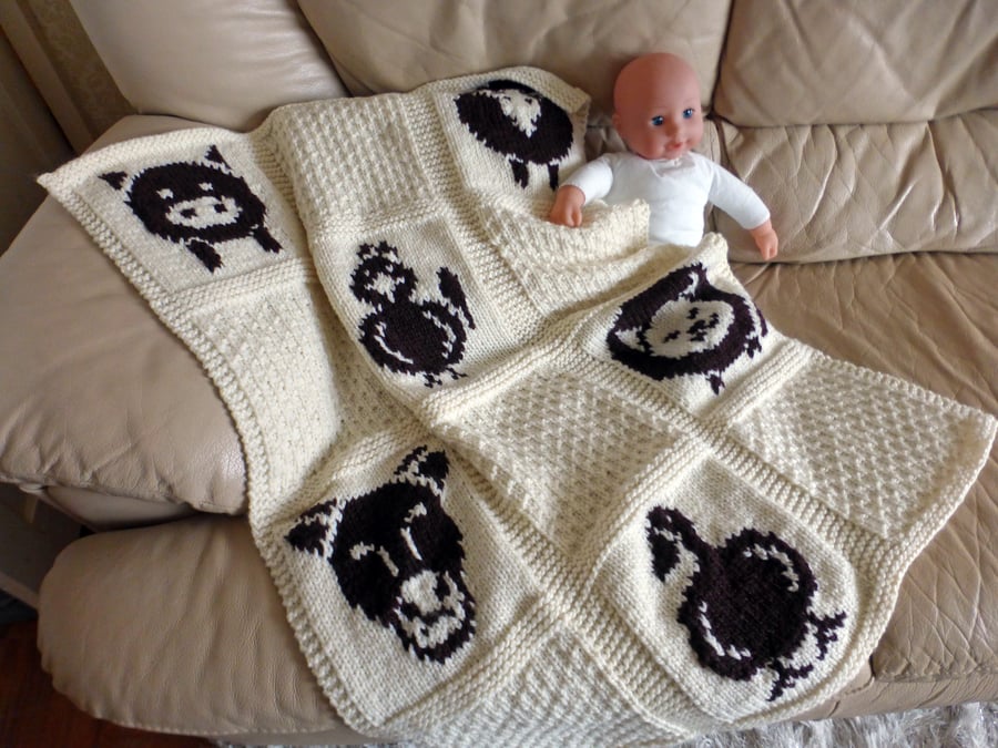 Farmyard Animals Baby Blanket KNITTING PATTERN in pdf