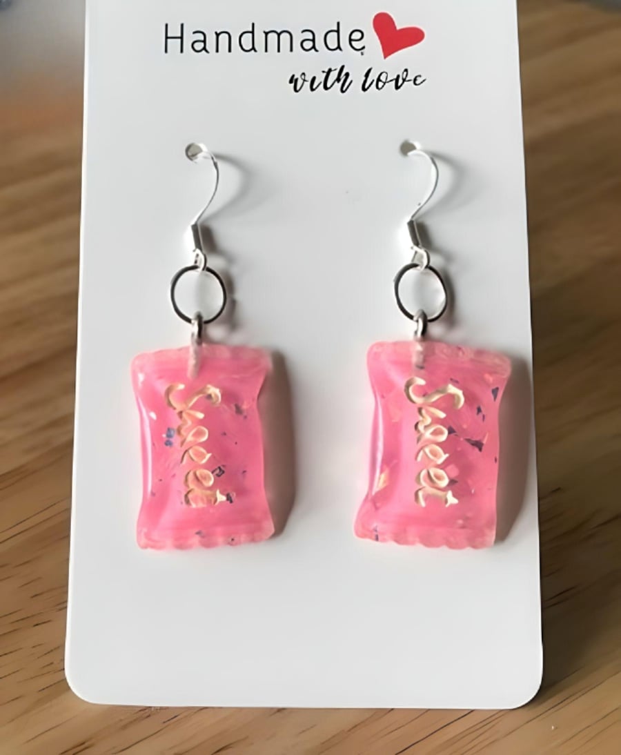 Pink Sweets Earrings, Candy,  Fun Food Jewellery, 925 Silver Hooks
