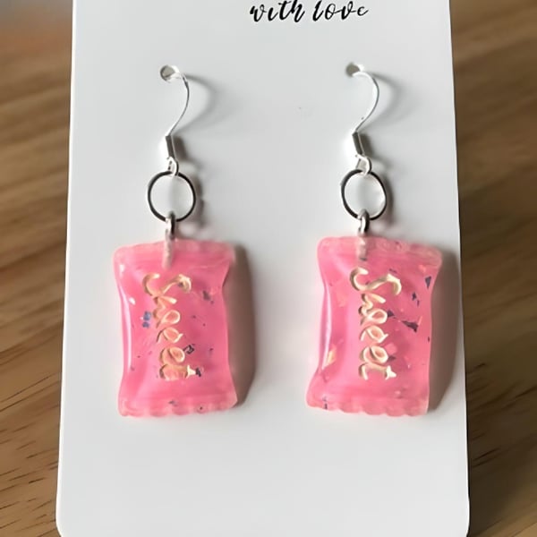Pink Sweets Earrings, Candy,  Fun Food Jewellery, 925 Silver Hooks