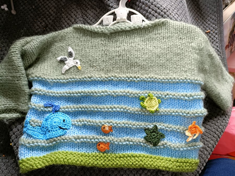 Sea themed hand Knitted childrens jumper 