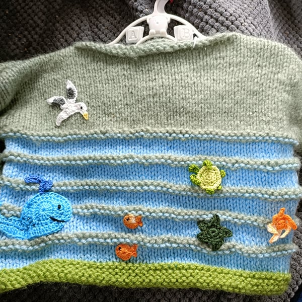 Sea themed hand Knitted childrens jumper 