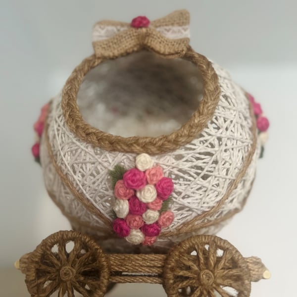 Handmade Floral Twine Carriage Cottagecore Decor Fairy Tale Ornament