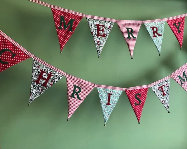 Holly berry, gingham and polka dot fabric 'Merry Christmas' bunting