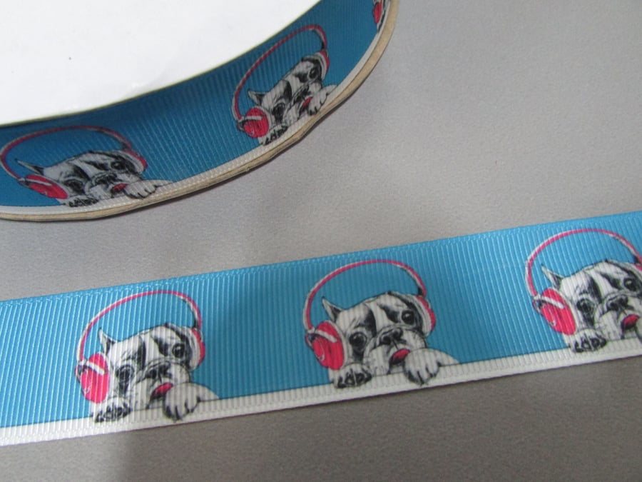French Bulldog Grosgrain Ribbon x 1 metre