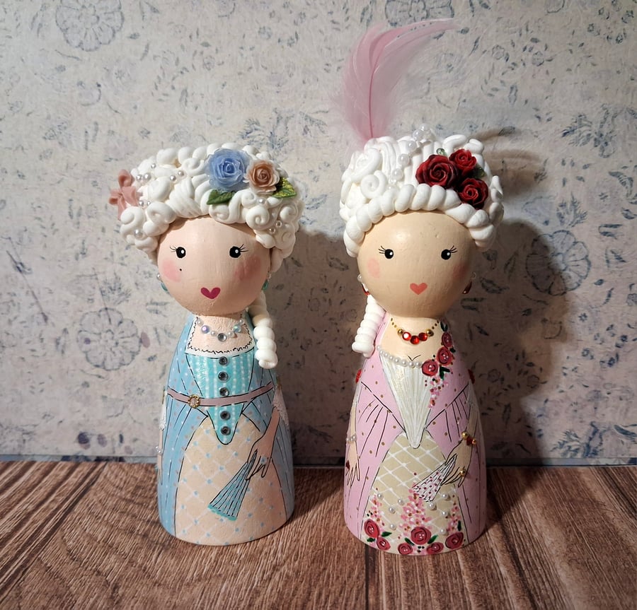Marie Antoinette hand painted peg doll. 