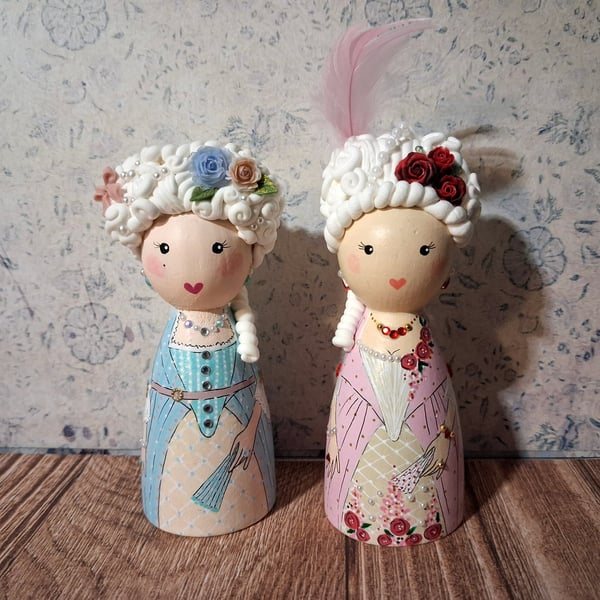 Marie Antoinette hand painted peg doll. 