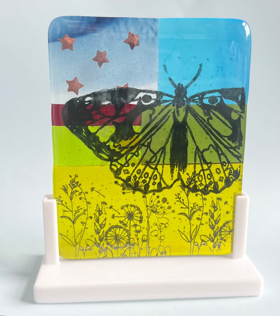 Summertime Fused Glass Panel with stand