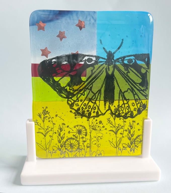 Summertime Fused Glass Panel with stand